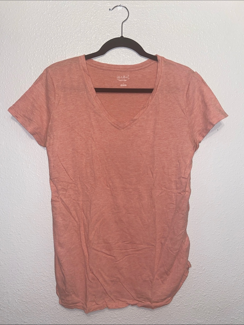 Isabel Maternity by Ingrid & Isabel Peach V-Neck Short Sleeve Tee, Size Large